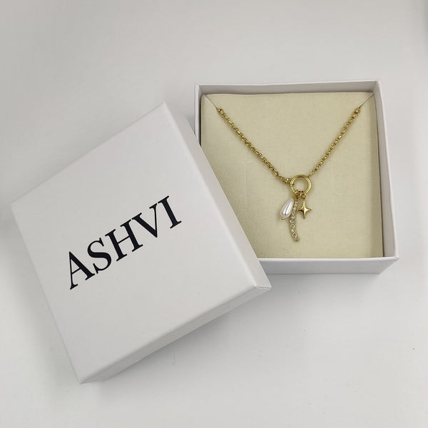 Star Pearl Diamond Multi Charms Necklace