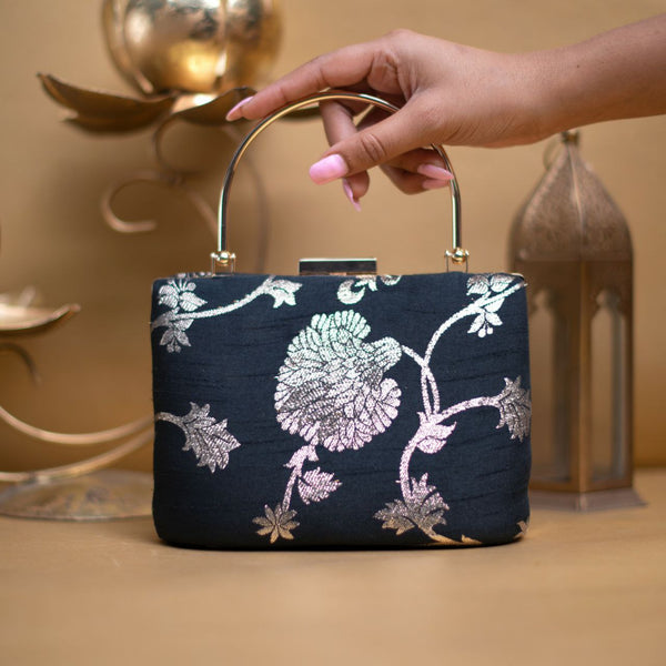 Silver FloralHandle Clutch