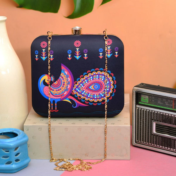 Peacock Print Square Clutch