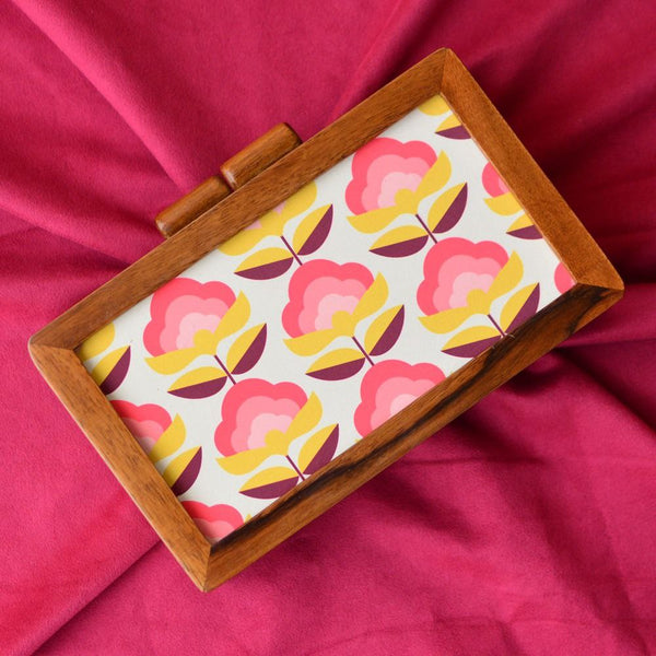 Floral Design Wooden Clutch