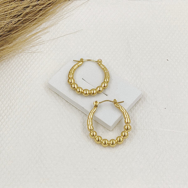 Pearl line Gold hoops Earrings