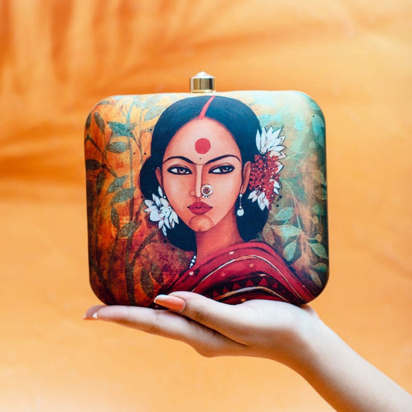 Indian lady print clutch