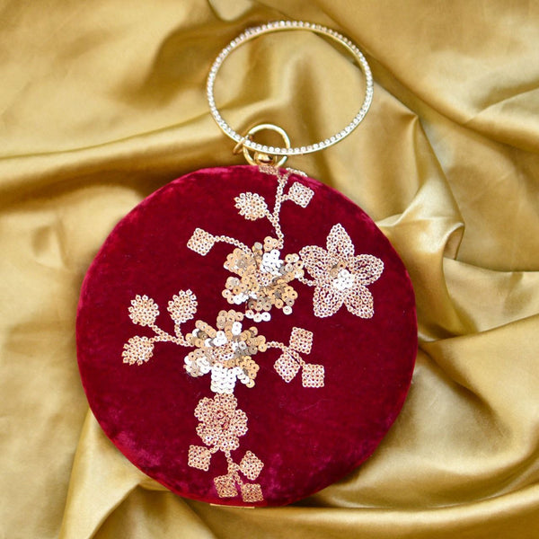 Red Velvet Sequence Round Clutch