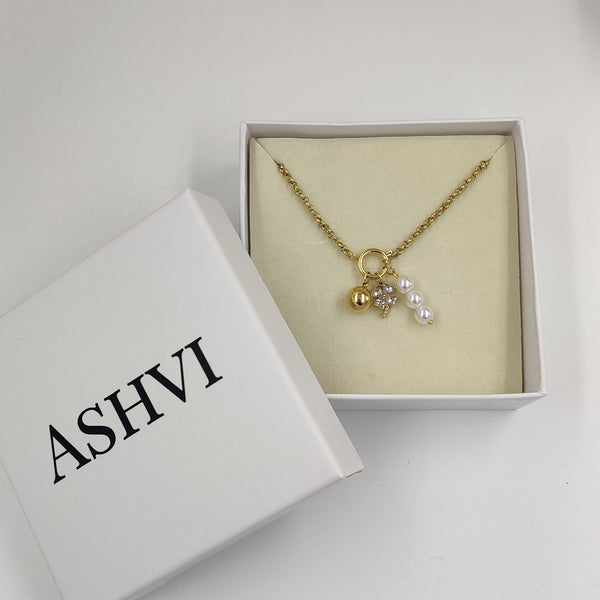 Heart Diamond Flower Multi Charms Necklace