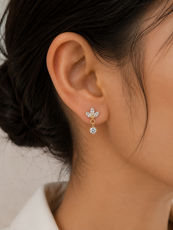 Crystal Petal Drop ball back Earrings
