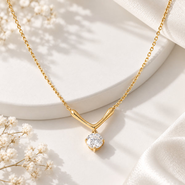 Elara V Solitaire Pendant Necklace