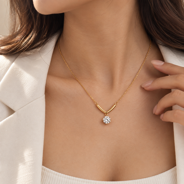 Elara V Solitaire Pendant Necklace