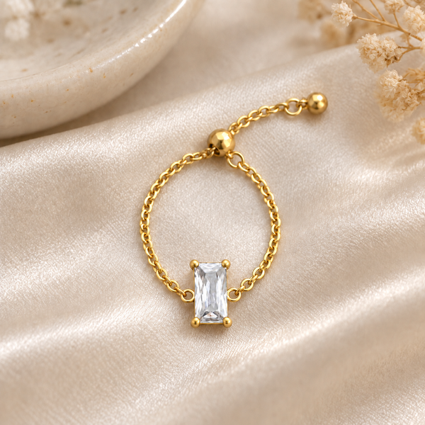 Kiara Baguette Solitaire Adjustable Chain Ring