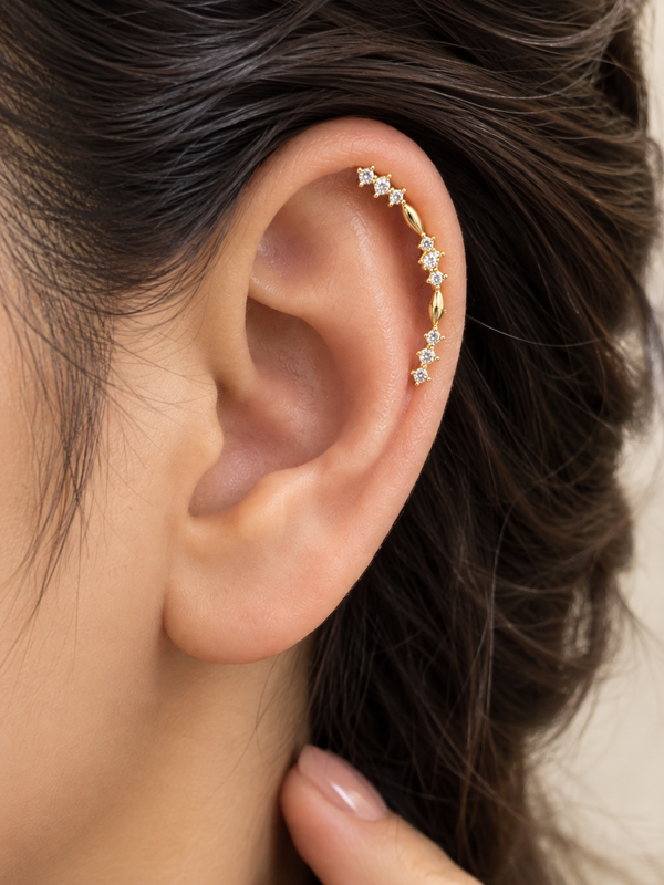 Triple Crystal Arc Ball Back Stud