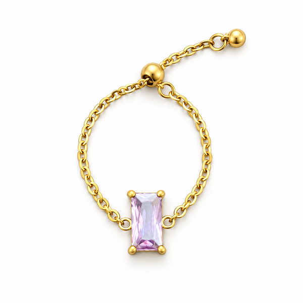 Kiara Baguette Solitaire Adjustable Chain Ring