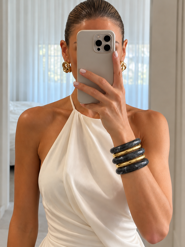 Luxe Resin & Stainless Steel Bangle Set