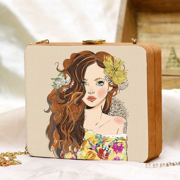 Curly Hair Girl Wooden Clutch