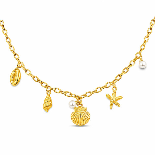 Shell Pearl Beach Charm Necklace