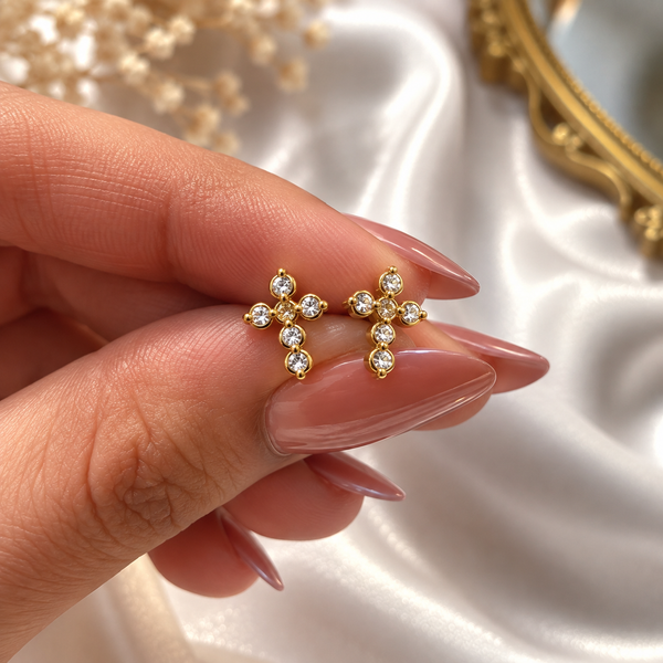Dainty Cross Ball Back Stud