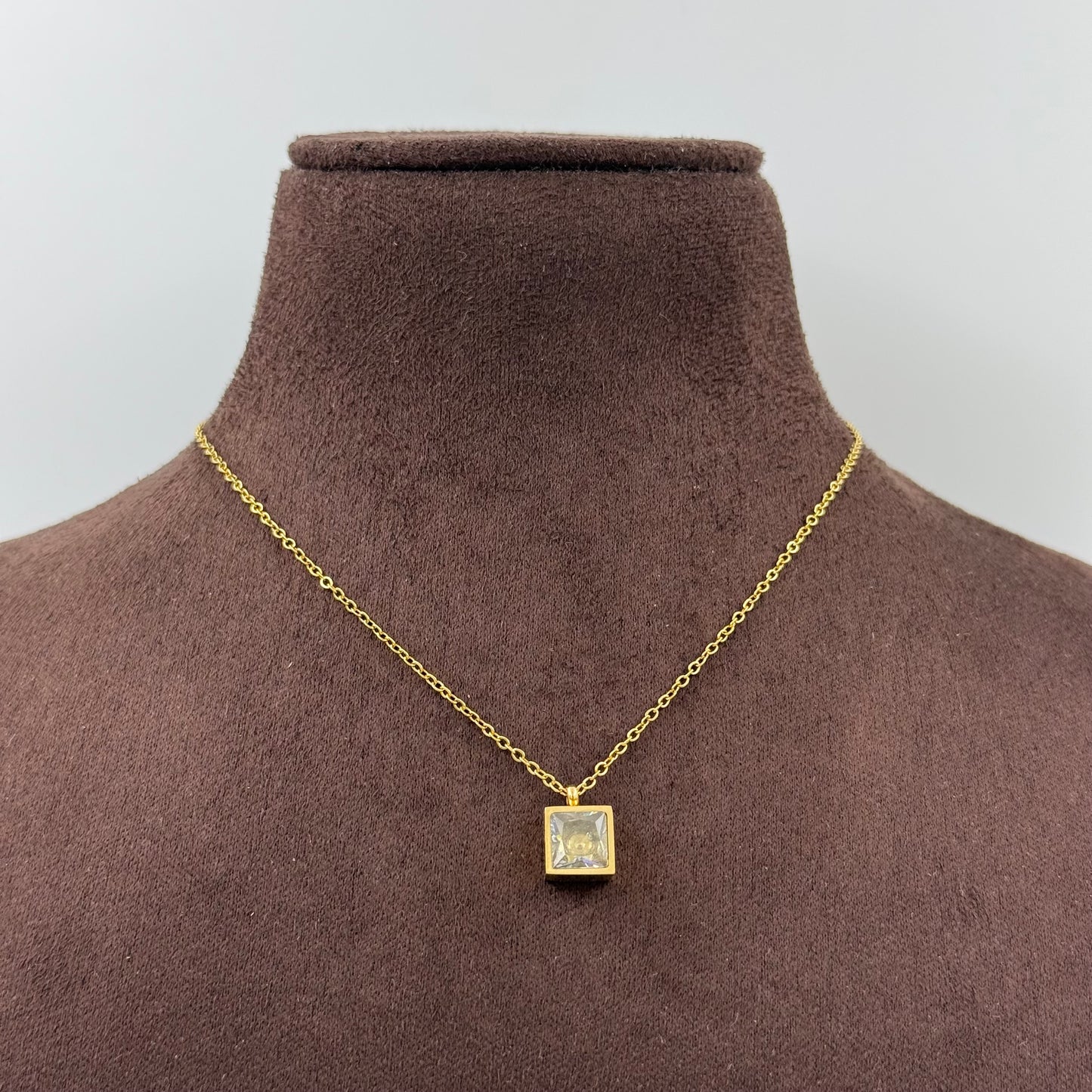 Square Single Stone Necklace