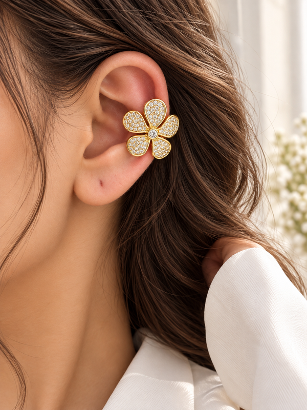 Avira Crystal Flower Ear Cuff