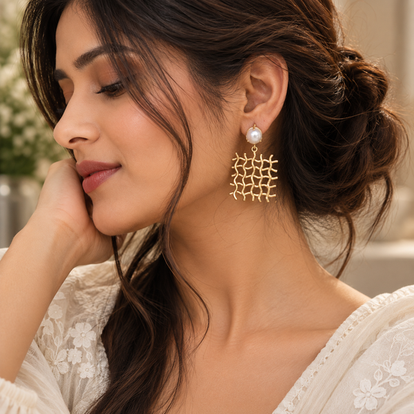 Hollow Square Basket Weave Earrings