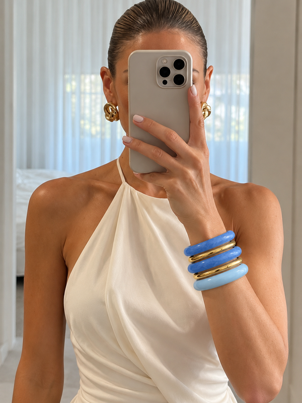 Luxe Resin & Stainless Steel Bangle Set