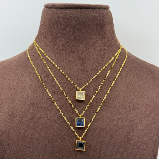 Square Single Stone Necklace