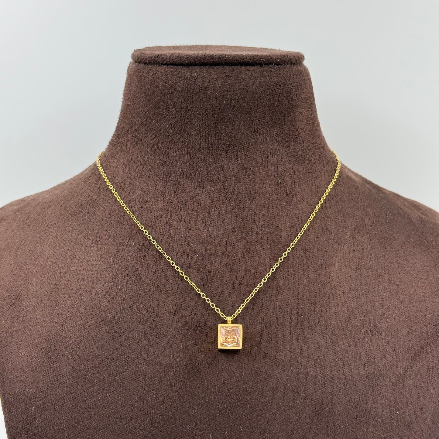 Square Single Stone Necklace