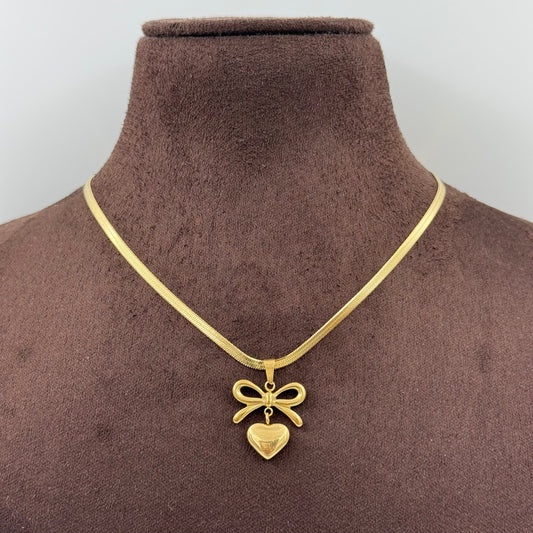 Bow heart Snake Chain Necklace