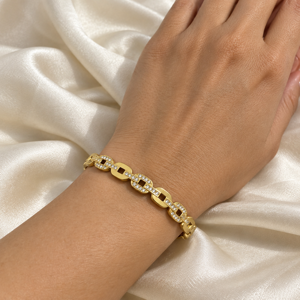 Aurelia Oval Link Crystal Gold Kada