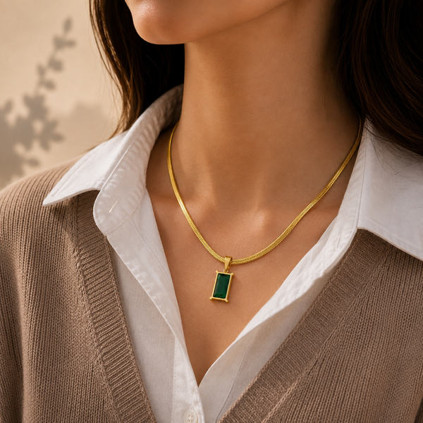 Emerald Stone Charm Snake Chain