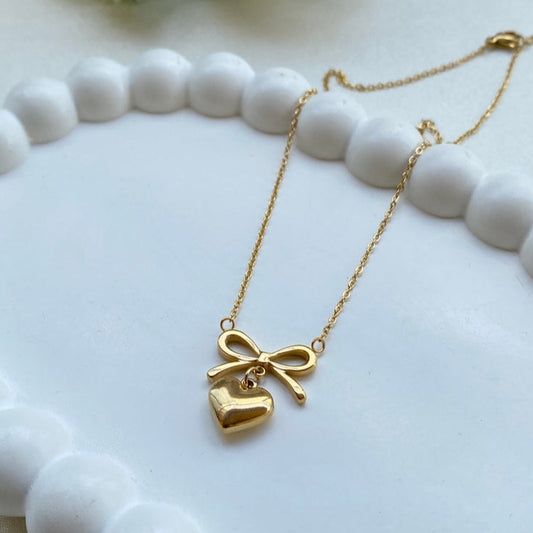 Bow Heart Linked  Necklace