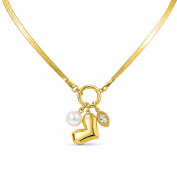 Heart Pearl Diamond Multi Charms Necklace