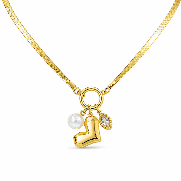 Heart Pearl Diamond Multi Charms Necklace