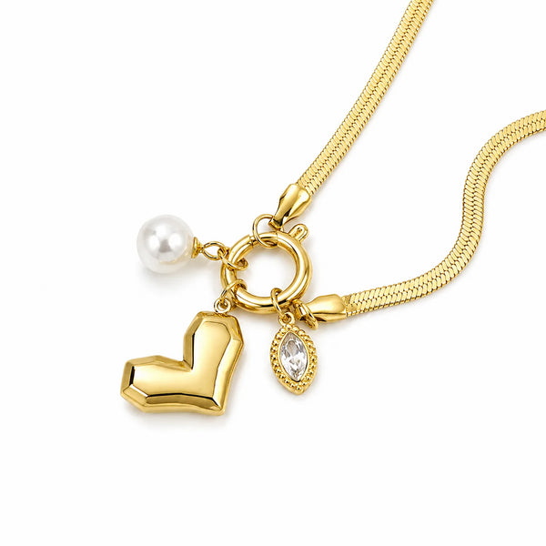 Heart Pearl Diamond Multi Charms Necklace
