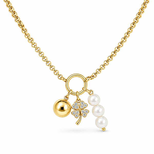 Heart Diamond Flower Multi Charms Necklace