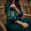Green floral Handle Clutch