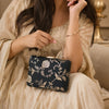Black silver floral Handle Clutch