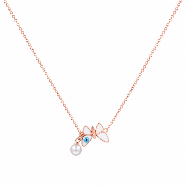Evil Eye Butterfly & Pearl Necklace