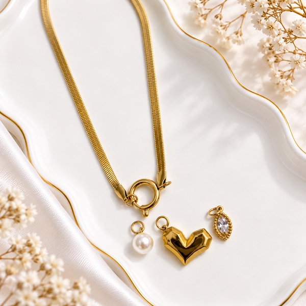 Heart Pearl Diamond Multi Charms Necklace