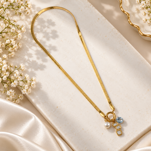 Shell Diamond Multi Charms Necklace