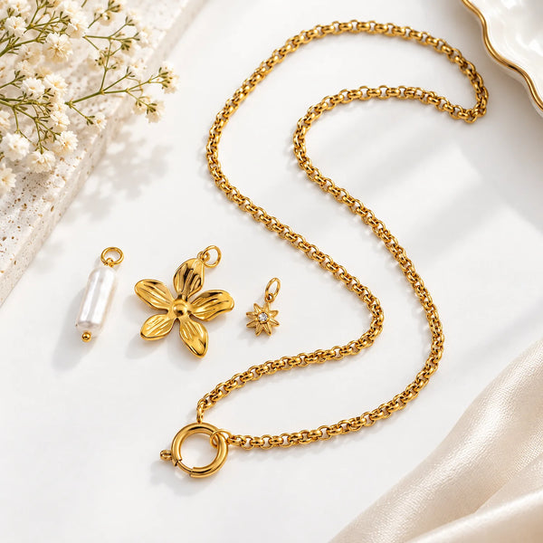 Flower Multi Charms Necklace