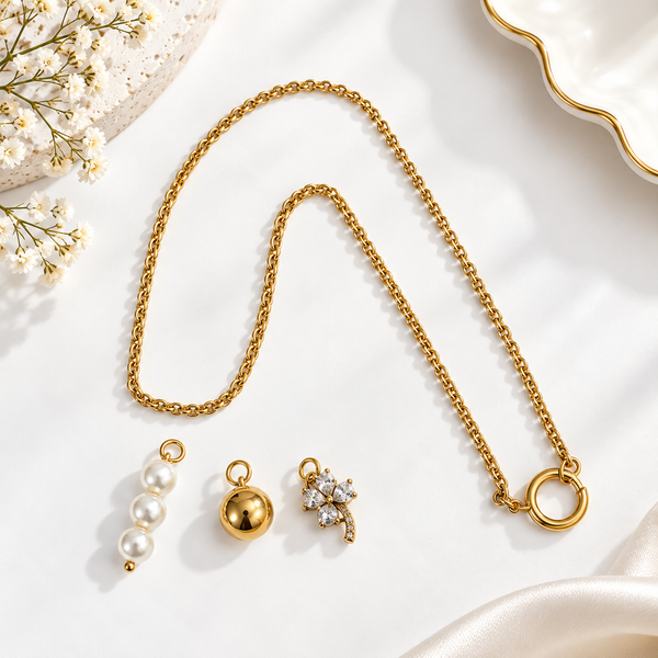 Heart Diamond Flower Multi Charms Necklace
