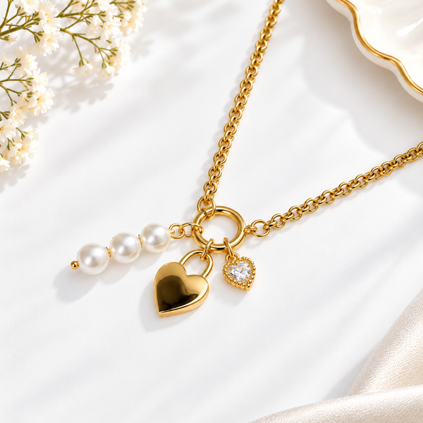 Heart Lock Multi Charms Necklace