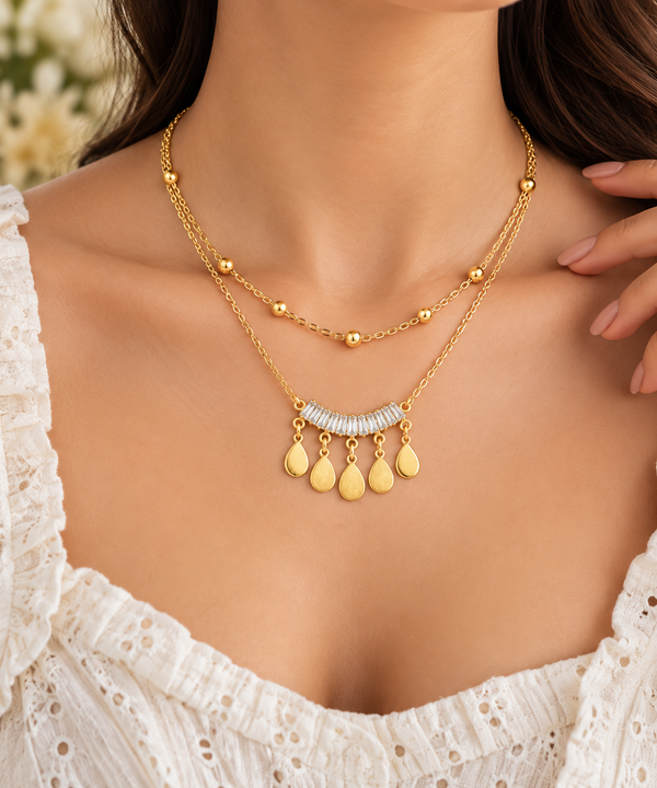 Double Layer White Stone Necklace