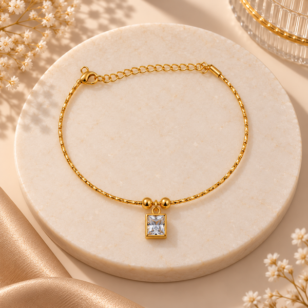 Square Stone Wire Charm Bracelet