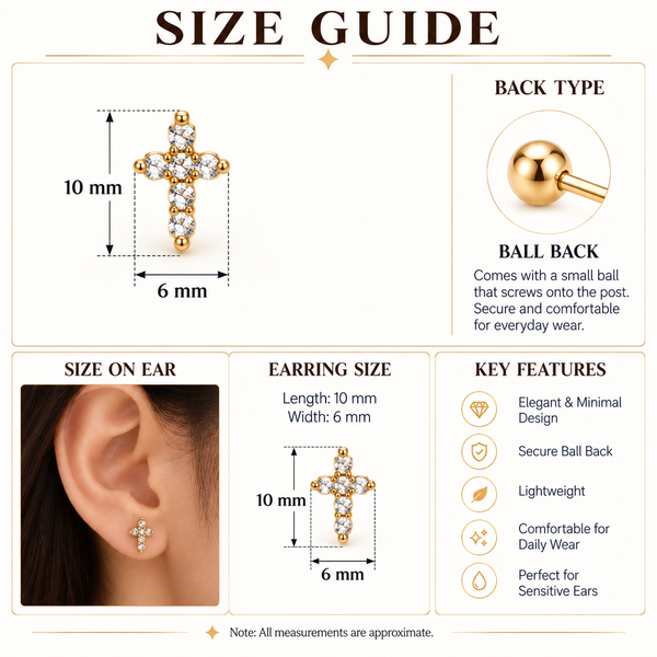 Dainty Cross Ball Back Stud