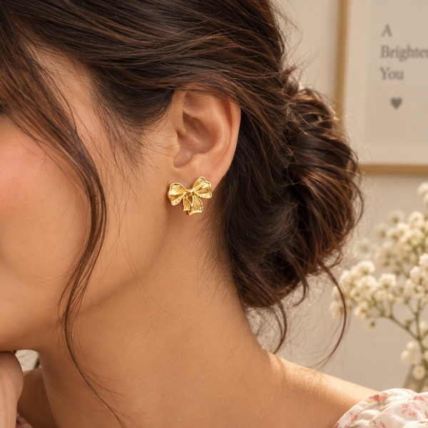 Gold Bow Stud Earrings