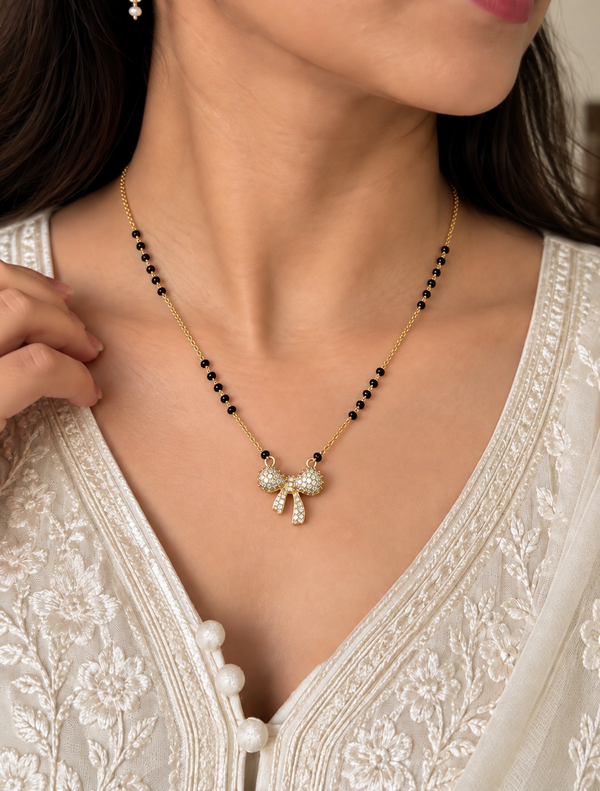 Ishika Bow Black Bead Mangalsutra