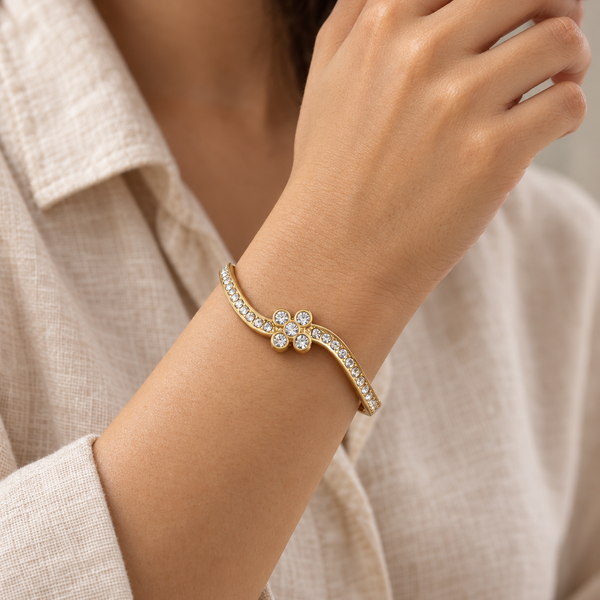 Elara Floral Crystal Gold Kada