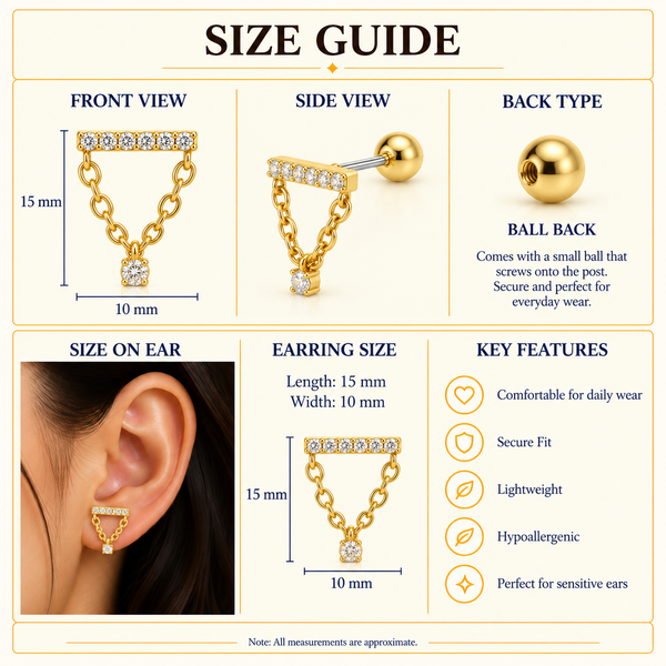 Crystal Chain Drop Ball Back Stud