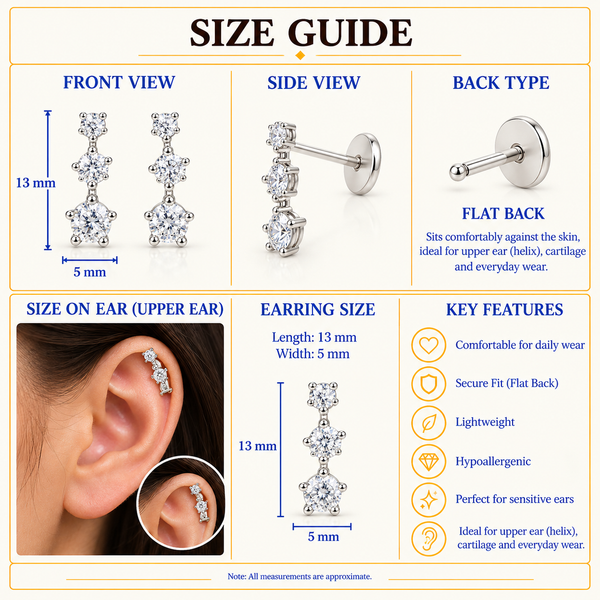 Triple Crystal Drop Flat Back Studs