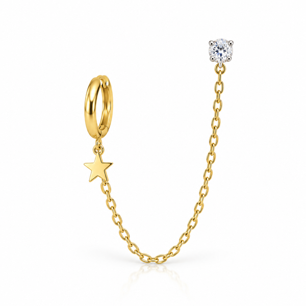 Star Charm Double Piercing Chain Stud