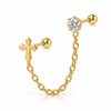 Cross Crystal Double Piercing Chain Stud